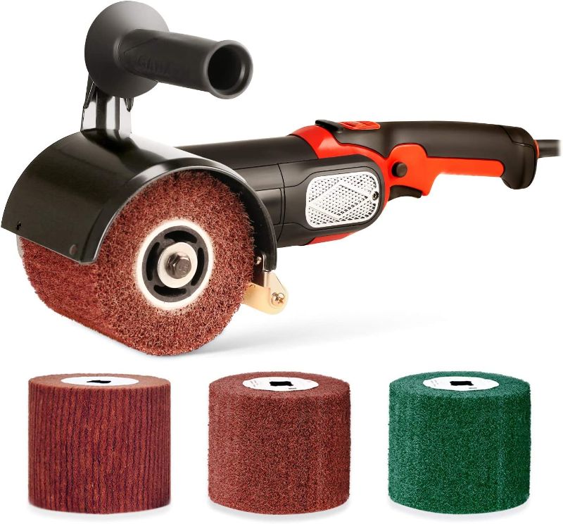 Photo 1 of Burnishing Polishing Machine, ZFE 1200W 110V Burnishing Polishing Machine Polisher/Sander Set with 4PCS Non-woven Burnishing Wheels (80# 120# 240# 360#) for Metal and Stainless Steel Polishing
