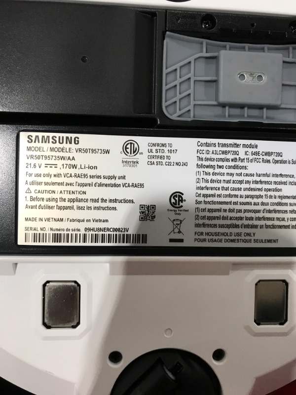 Photo 1 of SAMSUNG Jet Bot AI+ Robot Vacuum Cleaner w/ Object Recognition, Intelligent Cleaning, Clean Station, 5-Layer Filter, Touchless Dust Removal for Hardwood Floors, Carpets, VR50T95735W, White