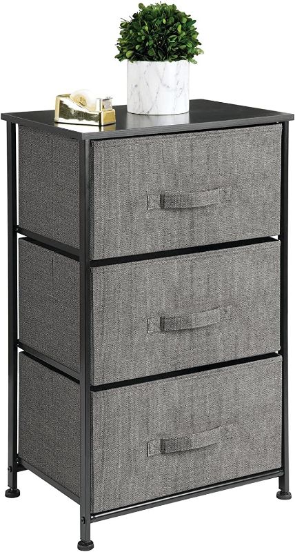 Photo 1 of  mDesign Steel Top and Frame Storage Dresser Tower Unit with 3 Removable Fabric Drawers for Bedroom, Living Room, or Bathroom - Holds Clothes, Accessories, Lido Collection - Charcoal Gray 