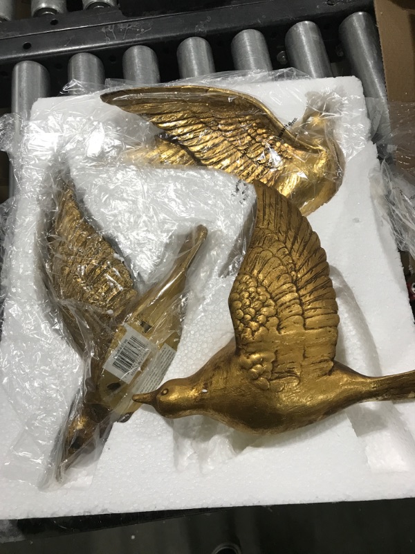 Photo 2 of  Deco 79 Resin Bird Metallic 3D Sculpted Floating Wall Decor, Set of 3 10",10",10"H, Gold 