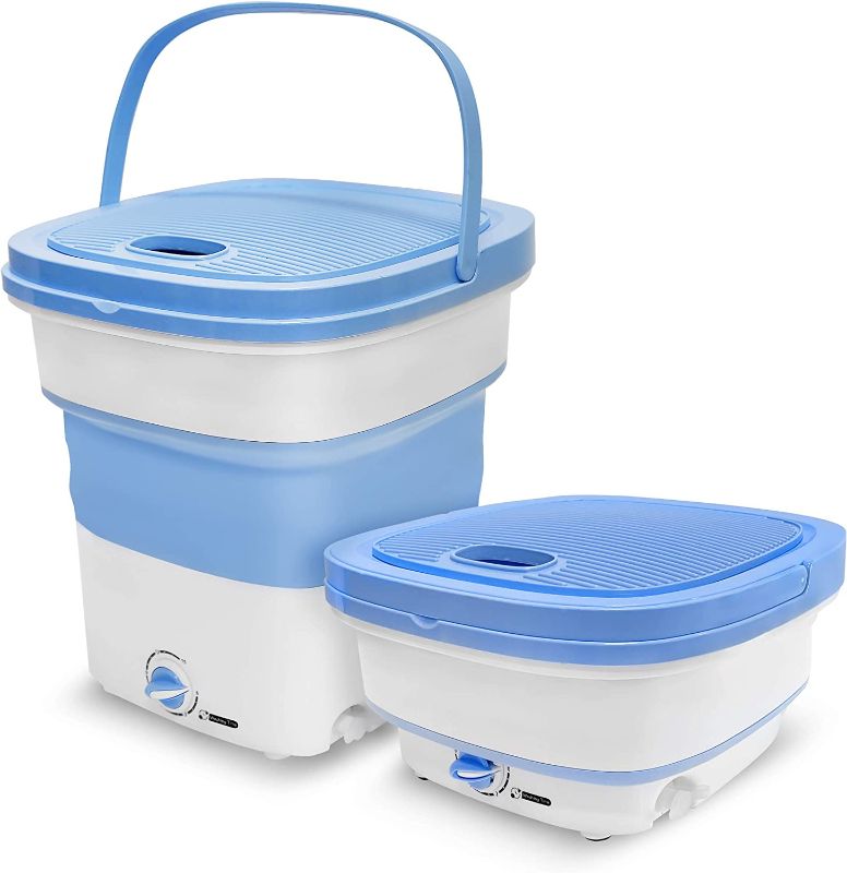 Photo 1 of  Portable Mini Washing Machine Lightweight Collapsible Bucket - Perfect for Camping, Travelling, Apartment, Dorm USA Brand - Pure Clean PUCWM33 & Honey-Can-Do Metal Folding Drying Rack, X-Frame Design 