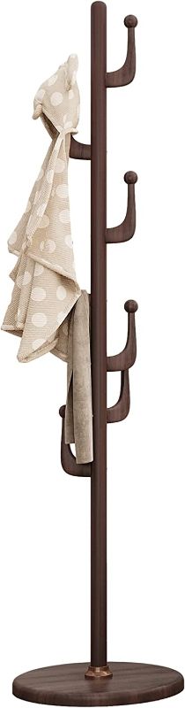 Photo 1 of  COVAODQ Coat Rack Freestanding, Coat Tree stand with 7 Hooks for Hallway Bedroom Office Natural Wood Standing Coat Rack for Clothes Hat Handbags 