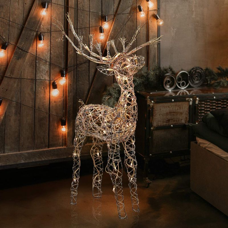 Photo 1 of 
Alpine Corporation AUH164 Alpine Halogen Lights, Outdoor Plug-in Festive Holiday Décor for Yard and Garden Rattan Reindeer, Small, Brown
