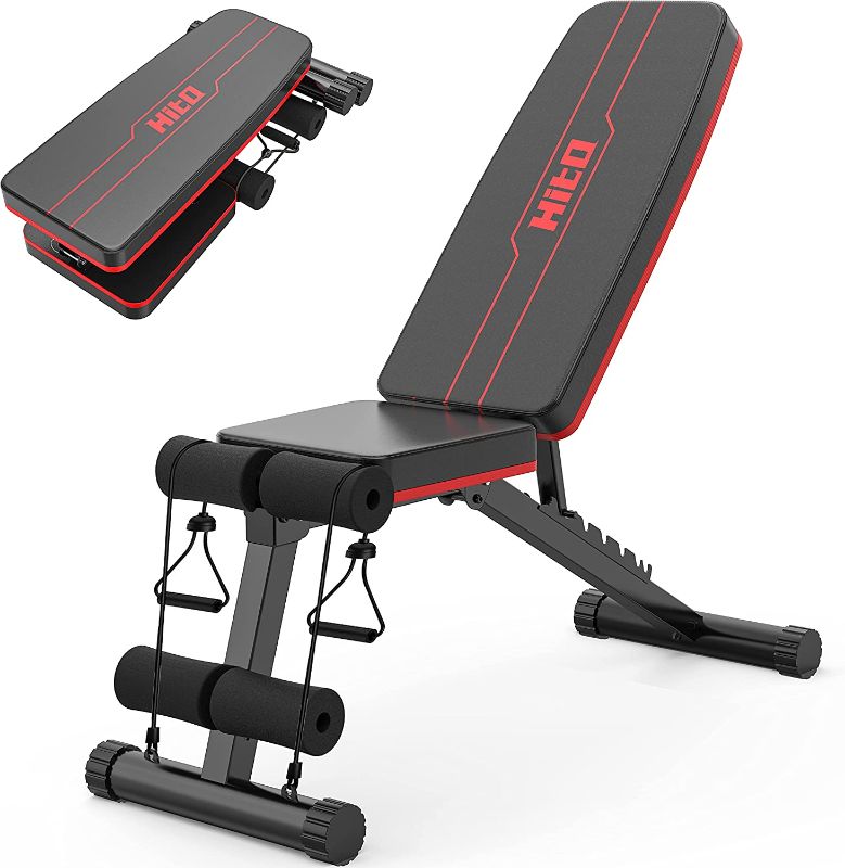 Photo 1 of  HITOSPORT Weight Bench, Adjustable Weight Bench, Strength Training Benches For Full Body Workout & Home Gym with Resistance Bands 