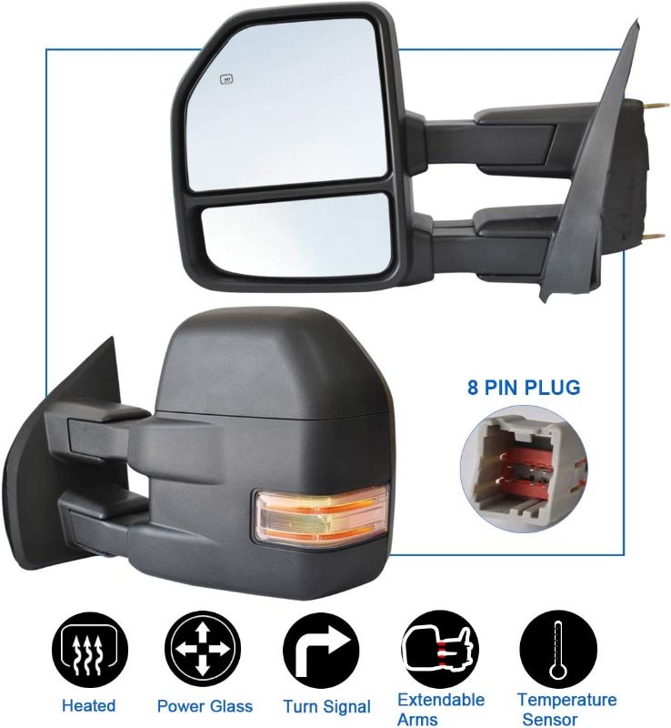 Photo 1 of  JZSUPER Towing Mirrors fit for Ford F150 Pickup Truck 2015 2016 2017 2018 2019, Power Heated with Turn Signal Temperature Sensor- 8 Pin Plug 