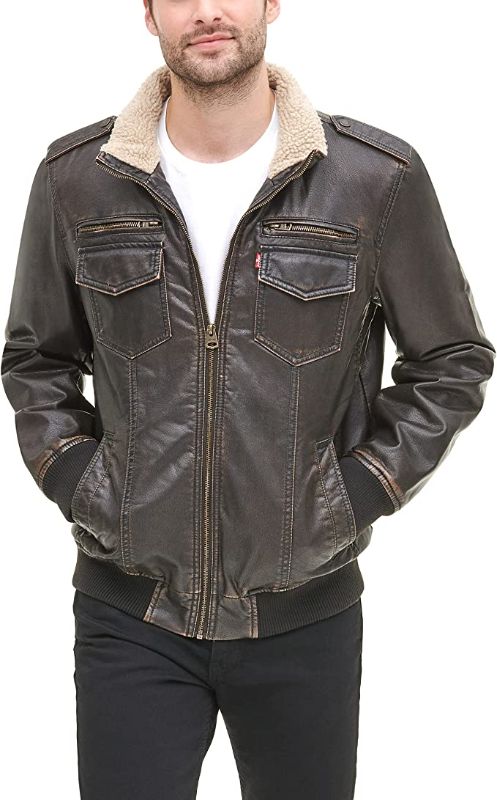Photo 1 of Levi's Men's Faux Leather Sherpa Aviator Bomber Jacket XL
