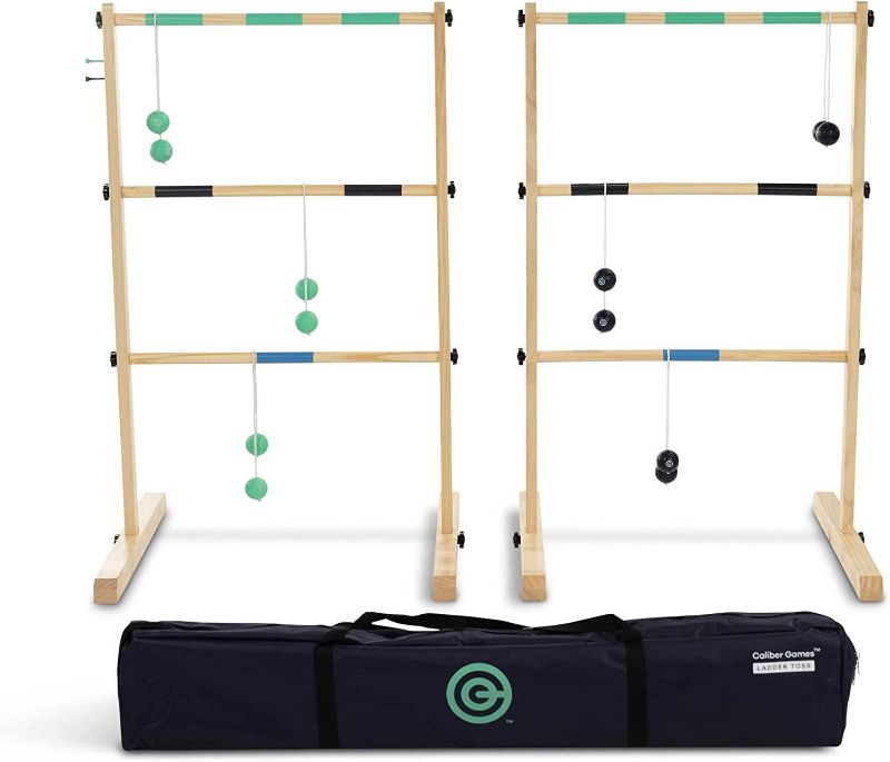 Photo 1 of CALIBER GAMES Ladder Toss Bundle - Double Wooden Ladder Toss Game with Finished Wood and Premium Nylon Carrying Case
