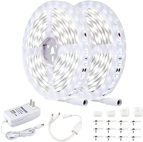 Photo 1 of JESLED White LED Strip Lights, 32.8ft/10M Dimmable 6500K Super Bright Daylight LED Tape Light, 24V 600 LEDs Ambient Rope Lighting for Bedroom, Kitchen, Mirror, TV, Cabinet, Stair, Home Decoration
