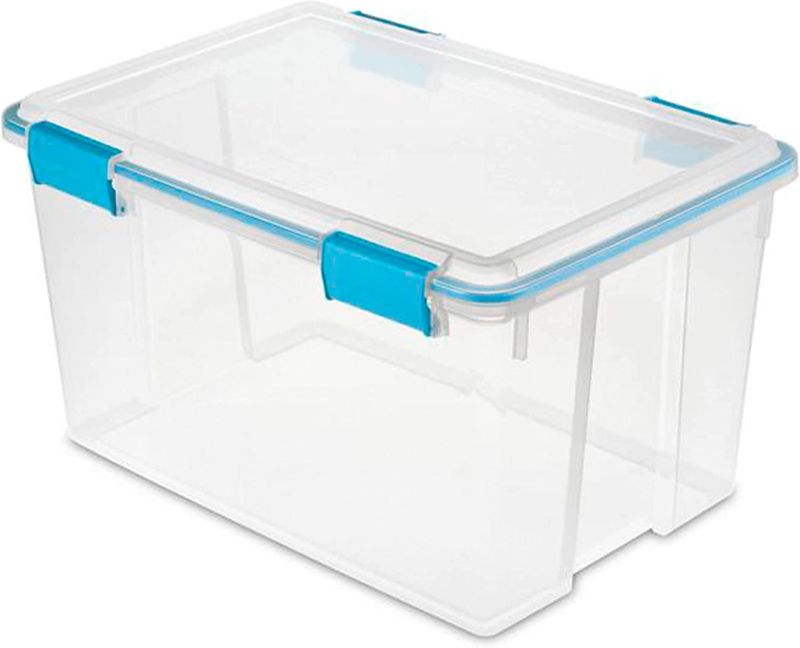 Photo 1 of 54 Quart Clear Plastic Stackable Storage Container Box Bin with Air Tight Gasket Seal Latching Lid Long Term Organizing Solution, 3 Pack
