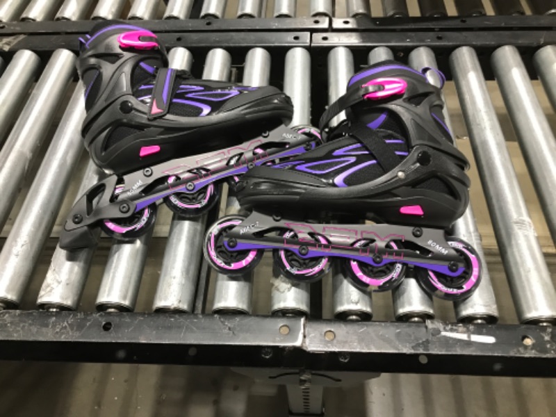 Photo 2 of 2PM SPORTS Vinal Girls Adjustable Flashing Inline Skates, All Wheels Light Up, Fun Illuminating Skates for Kids and Men- Azure Small (1Y-4Y US) Violet & Magenta X-Large - Adult (8W-12W/7M-11M)