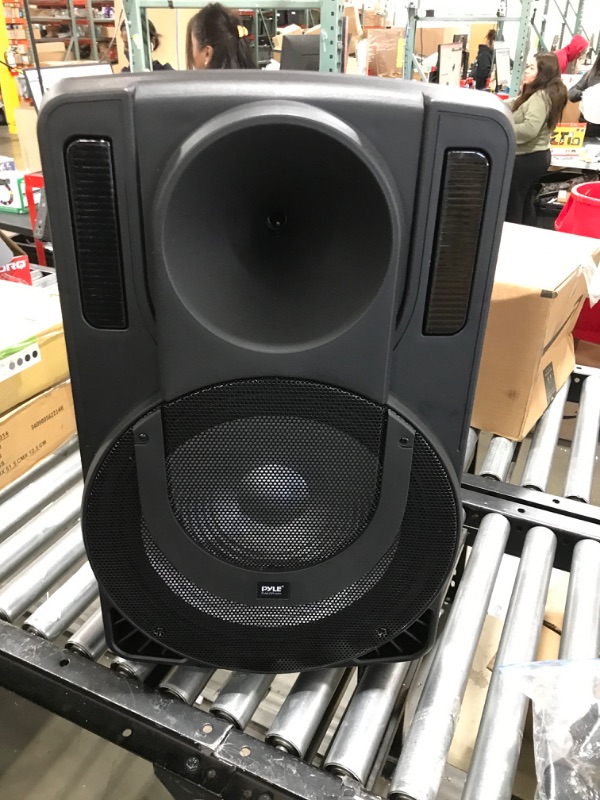 Photo 2 of 12’’ Portable PA Speaker System - Wireless BT Streaming PA & Karaoke Party Audio Speaker, Two Wireless Mic, Wired Microphone, Tablet Stand, Flashing Party Lights, MP3/USB//FM Radio - PHPWA12TB