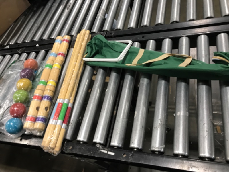 Photo 1 of ApudArmis Six Player Croquet Set with Premiun Rubber Wooden Mallets 28In,Colored Ball,Wickets,Stakes - Lawn Backyard Game Set for Adults/Teenagers/Family (Large Carry Bag Including)