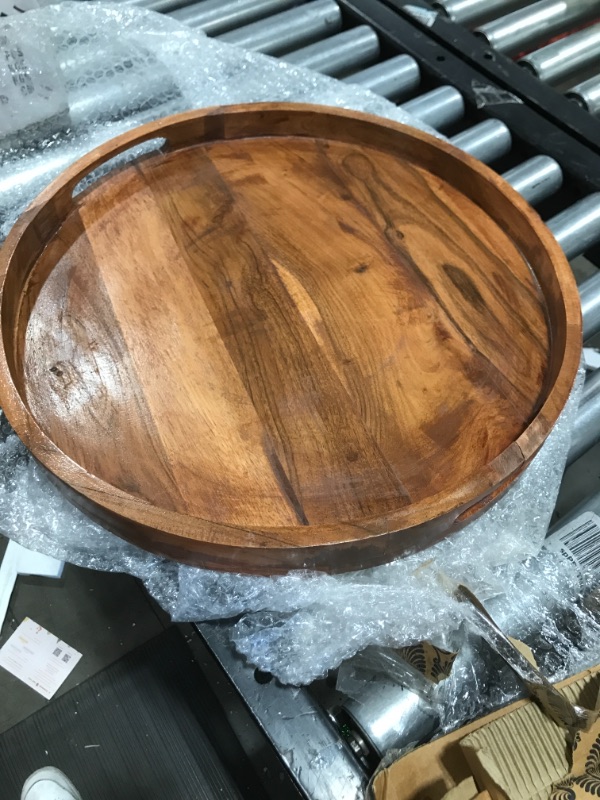 Photo 2 of Galleon Gourmet - Large Lazy Susan Turntable Tray with Handles & Lipped Edge - Acacia Wood - 18" Diameter