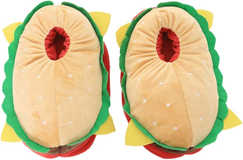 Photo 1 of ADULT XL Unisex Novelty Cute Plush Hamburger Slippers Adult Anti Slip Loafers Yellow
