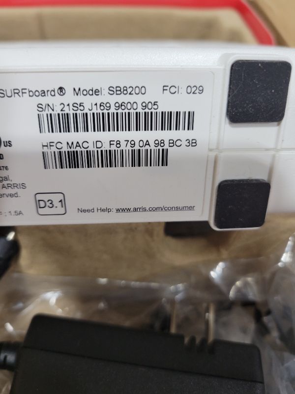 Photo 1 of ARRIS SURFboard SB8200 DOCSIS 3.1 Cable Modem | Approved for Comcast Xfinity, Cox, Charter Spectrum, & more | Two 1 Gbps Ports | 1 Gbps Max Internet Speeds | 4 OFDM Channels