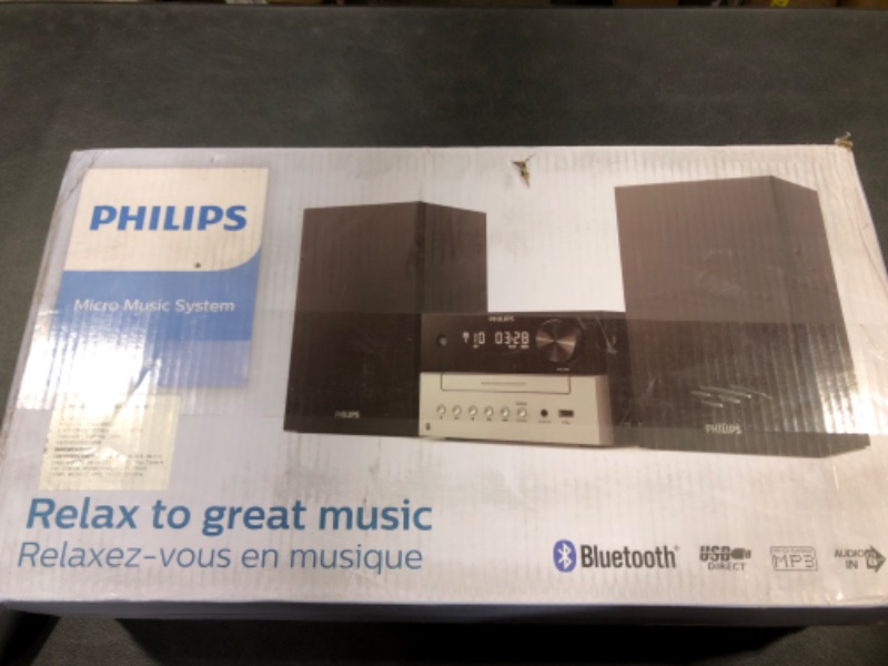 Photo 2 of Philips Bluetooth Stereo System for Home with CD Player, Wireless Streaming, MP3, USB, Audio in, FM Radio, 15W, Micro Music Sound System
