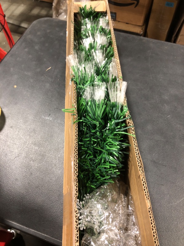 Photo 1 of 5FT Pre-Lit Fiber Optic Artificial Christmas Tree, LED Optical Christmas Tree 4 Lighting Modes with Snowflakes and Top Star for Xmas Indoor Outdoor Decorations, Foldable Stand, Green 5 Ft