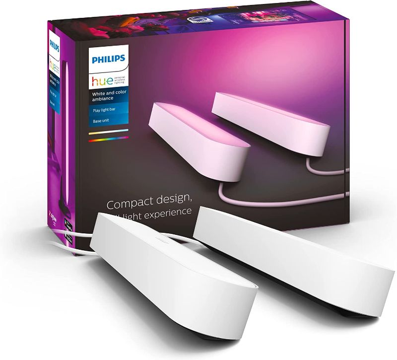 Photo 1 of Philips Hue White and Color Ambiance Play Lightbar double pack, dimmable, up to 16 million colors, controllable via app, compatible with Amazon Alexa, white / black [Energy Class G]
