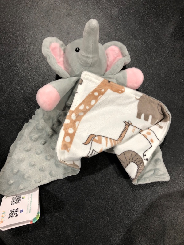 Photo 2 of BORITAR Elephant Baby Security Blanket Soft Minky Dot Fabric Lovey Blanket with Lovely Animal Pattern Backing, Stuffed Plush Cuddle Newborn Blankie 14 Inch
