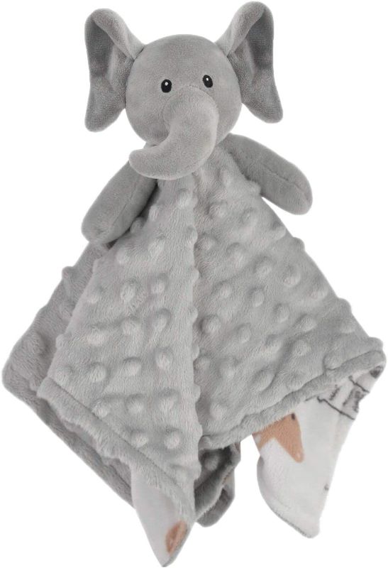 Photo 1 of BORITAR Elephant Baby Security Blanket Soft Minky Dot Fabric Lovey Blanket with Lovely Animal Pattern Backing, Stuffed Plush Cuddle Newborn Blankie 14 Inch
