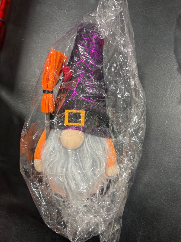 Photo 2 of Halloween Witch Gnomes Plush with Broom for Tier Tray Decor, Handmade Halloween Décor Tomte Swedish Plush Gnome Faceless Doll for Halloween Farmhouse Table Ornaments, Halloween Trick or Treat Gift Halloween Gnomes Plush-broom