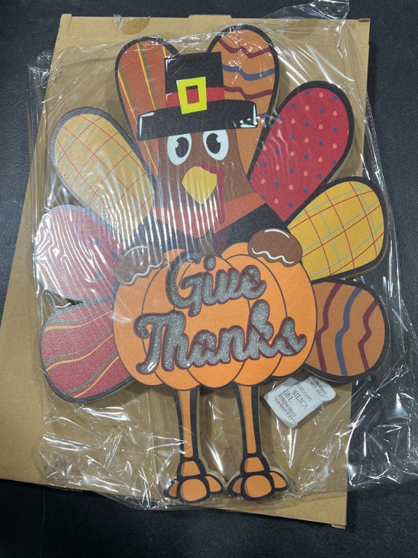 Photo 2 of [ Lighted & Timer ] Thanksgiving Turkey Sign Wreath for Front Door Décor, Battery Operated Turkey Holds Pumpkin Give Thanks 16 Inch Wood Sign Hanging Fall Thanksgiving Decorations Home Outdoor Indoor