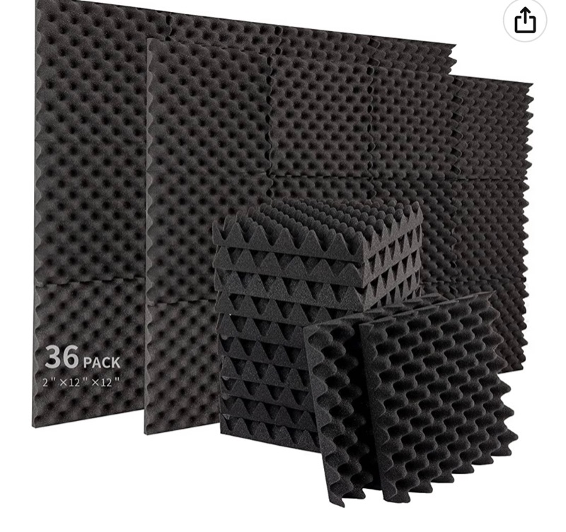 Photo 1 of 36 packs Acoustic Foam Panels, 2" X 12" X 12" Sound Proof Padding, Sound Insulation Egg Crate Panels Foam Sheets, Black