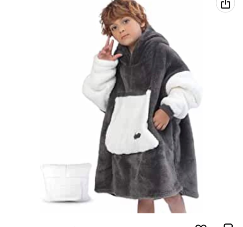 Photo 1 of Argstar Oversized Blanket Hoodie Kid Boys Girls, Cozy Sherpa Wearable Blanket Children, Comfy Giant Warm Soft Hoodie Blanket Sweatshirt with Deep Pocket and Elastic Sleeve (Grey) SIZE M