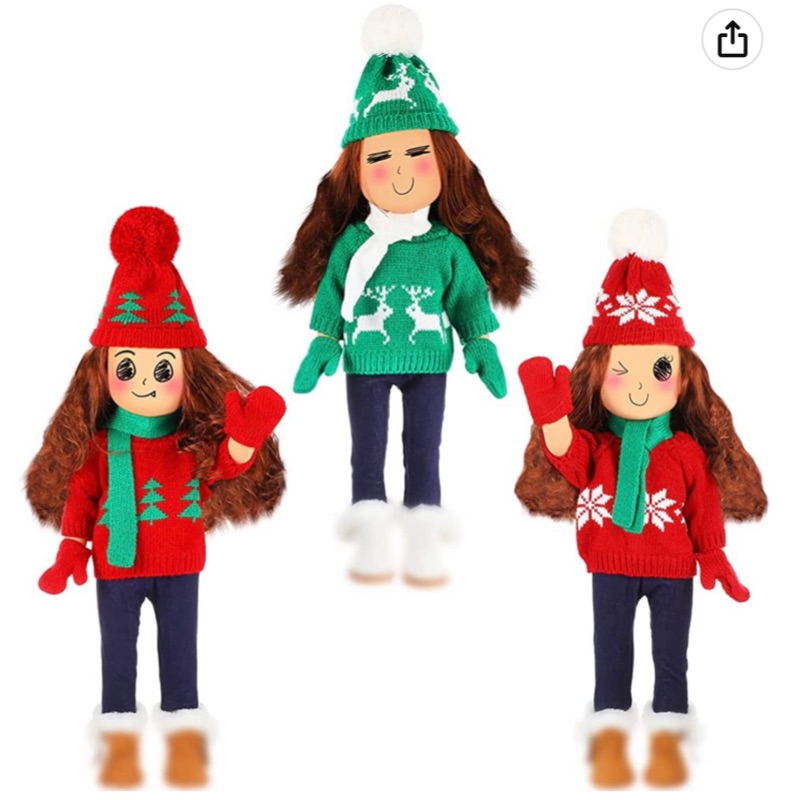 Photo 1 of 3 Sets Christmas 18 Inch Doll Clothes Christmas Doll Outfit Accessories Winter Doll Outfits Including Green Elk, Red Christmas Tree, Snowflake Sweaters Trousers Hats Gloves and Scarfs