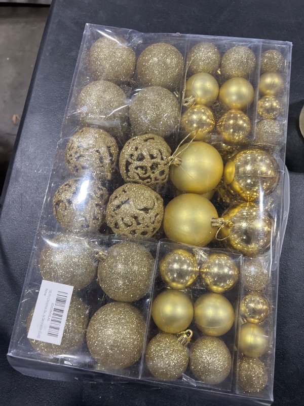 Photo 2 of 100 Pcs Christmas Ball Ornaments Shatterproof Christmas Tree Balls for Xmas Tree Christmas Party Decoration (Gold)