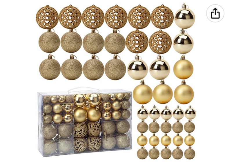 Photo 1 of 100 Pcs Christmas Ball Ornaments Shatterproof Christmas Tree Balls for Xmas Tree Christmas Party Decoration (Gold)