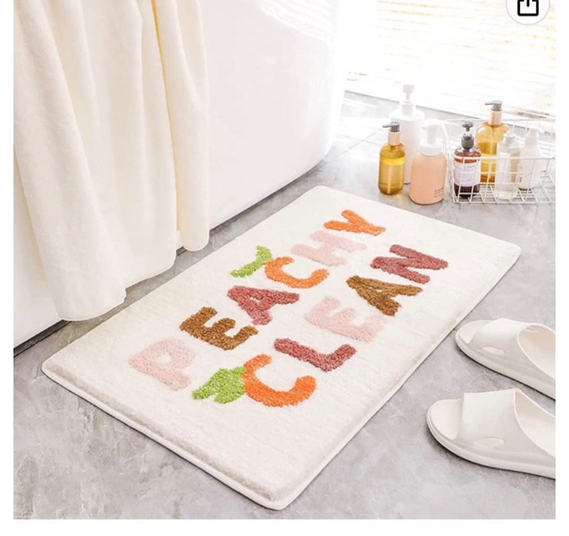 Photo 1 of  Peachy Clean Cute Bath Mat, Non Slip Pink and White Shower Rug 16"x24"