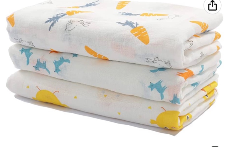 Photo 1 of -COOOL 3 Pack Baby Swaddle Blankets, Neutral Soft Bamboo Cotton Baby Swaddle Blankets Unisex for Boys & Girls Newborn, Fox/Chick/Carrot