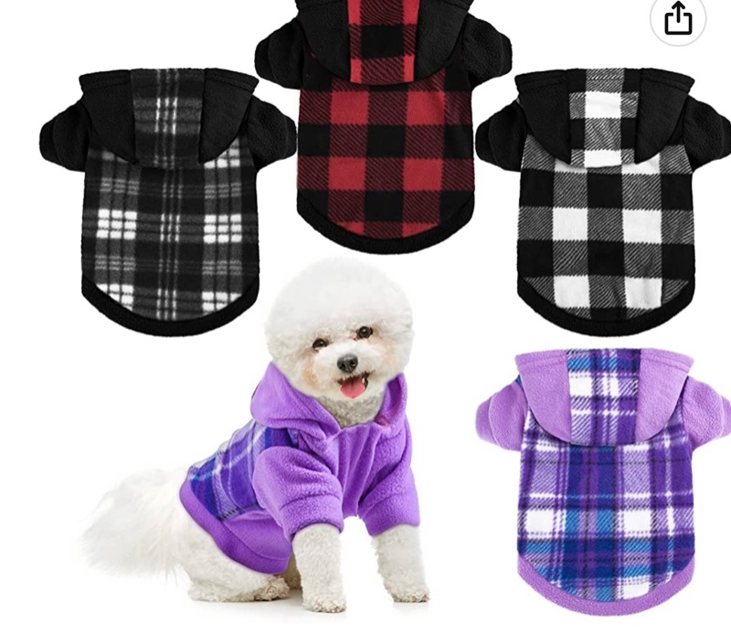 Photo 1 of 4 Pieces Dog Hoodie Plaid Dog Fleece Sweater Pet Pullover Clothes Warm Hoodie Outfit for Small Dogs Cats (Large)