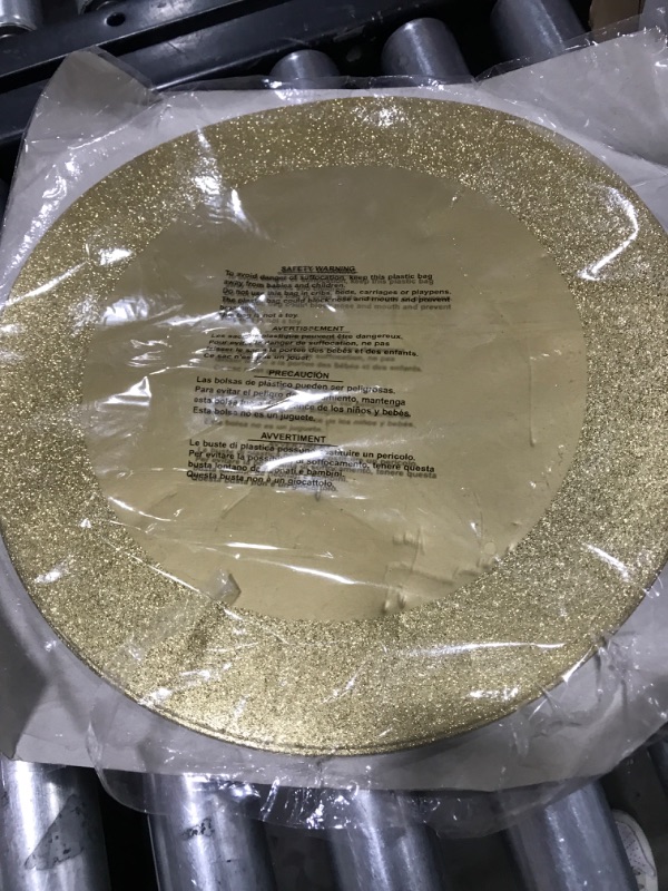 Photo 1 of 8-Count Glitz Round Placemats with Glitter Border, Gold