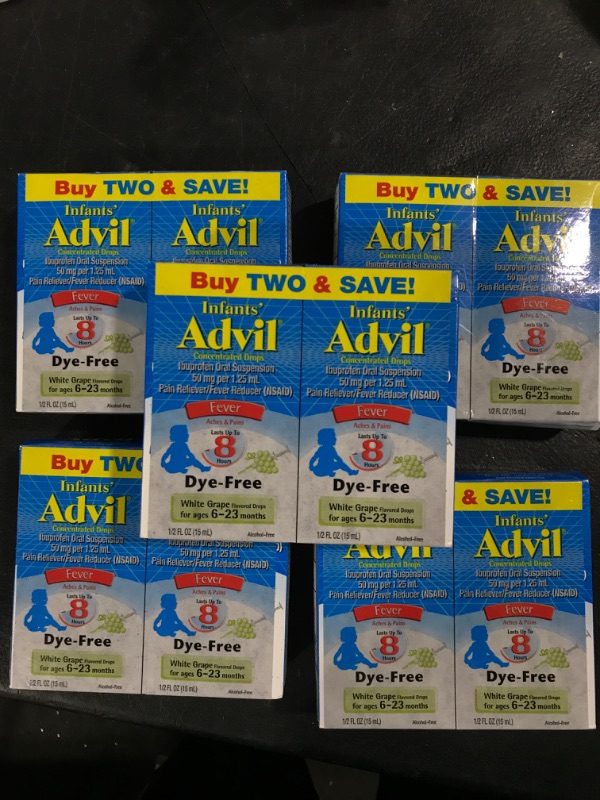 Photo 1 of Advil Infants' Fever Reducer/Pain Reliever Dye-Free, 50mg Ibuprofen Concentrated Drops (White Grape Flavor, 0.5 fl. oz. Bottle, Pack of 10)