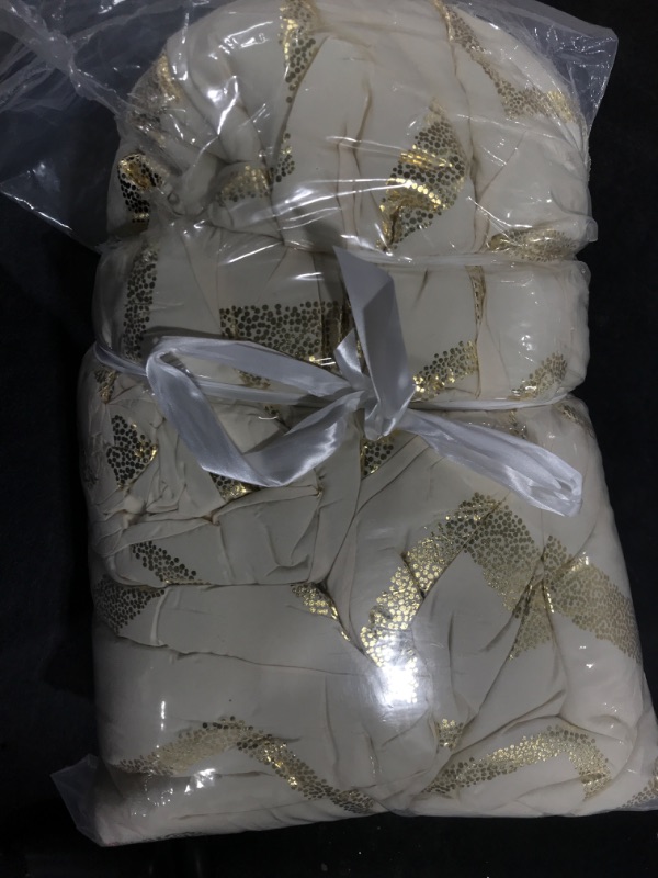 Photo 2 of Codi Cream White and Gold Comforter Set for Full/Queen Size Bed, Cute Metallic Ivory Bed Sets, 4 Piece (2 Matching Shams + 1 Decorative Pillow) Full / Queen Ivory / Gold