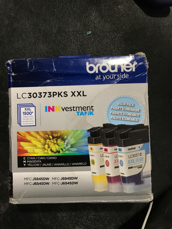 Photo 2 of Brother Genuine LC30373PKS, 3-Pack Super High-Yield Color INKvestment Tank Ink Cartridges, Includes 1 Cartridge Each of Cyan, Magenta and Yellow Ink, Page Yield Up to 1,500 Pages/Cartridge, LC3037