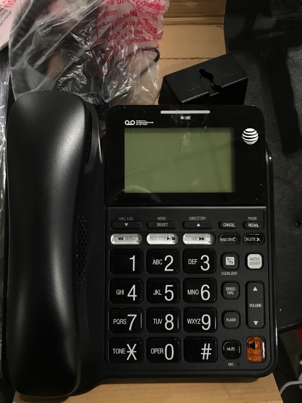 Photo 1 of AT&T CD4930 Corded Phone, Black & TRIMLINE 210 Corded Home Phone, No AC Power Required, Improved Easy-Wall-Mount, Lighted Big Button Keypad, 13 SpeedDial Keys, Last Number Redial, Beige Black Phone + Corded Home Phone