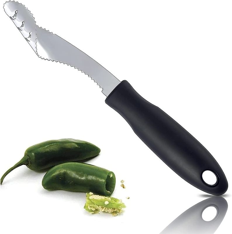 Photo 1 of 2pk - Jalapeno Pepper Corer,FIOTOK Stainless Steel Chili Corer Remover kitchen Tool with Serrated Slice and Rubber Handle Easily Seed Remover or Slice off Vegetables tops for Barbecue Roasting Peppers 