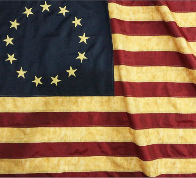 Photo 1 of ANLEY Vintage Style Tea Stained Betsy Ross Flag 3x5 Foot Nylon - Embroidered Stars and Sewn Stripes - 4 Rows of Lock Stitching - Antiqued Early USA Banner Flags with Brass Grommets 3 X 5 Ft 