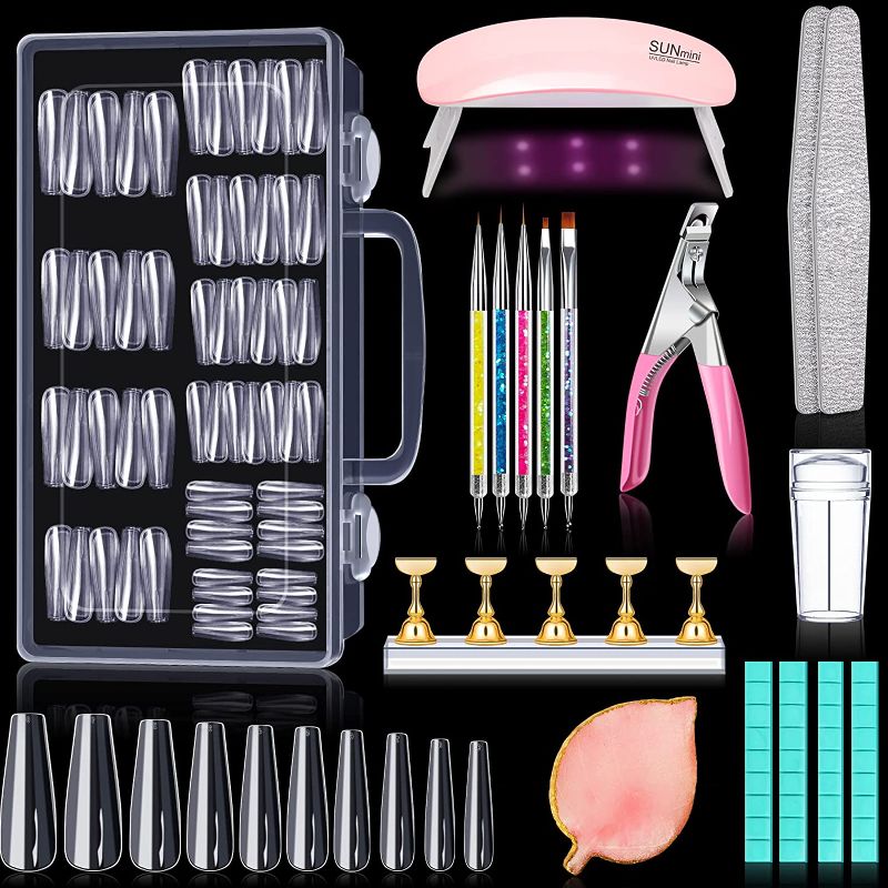 Photo 1 of Acrylic Nail Kit Nail Art Tool for Beginners with Everything, Acrylic Nail Clipper Coffin Nail Tips LED Nail Lamp Brush File Holder Stamper Nail Art Palette, Acrylic Nail Kit for Girls Travel 