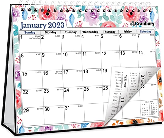 Photo 1 of CRANBURY Small Desk Calendar 2023 - (8x6, Floral), Standing Desk Calendar with Gorgeous Flower Designs, Easel Calendar, Stand Up Calendar with Stickers
