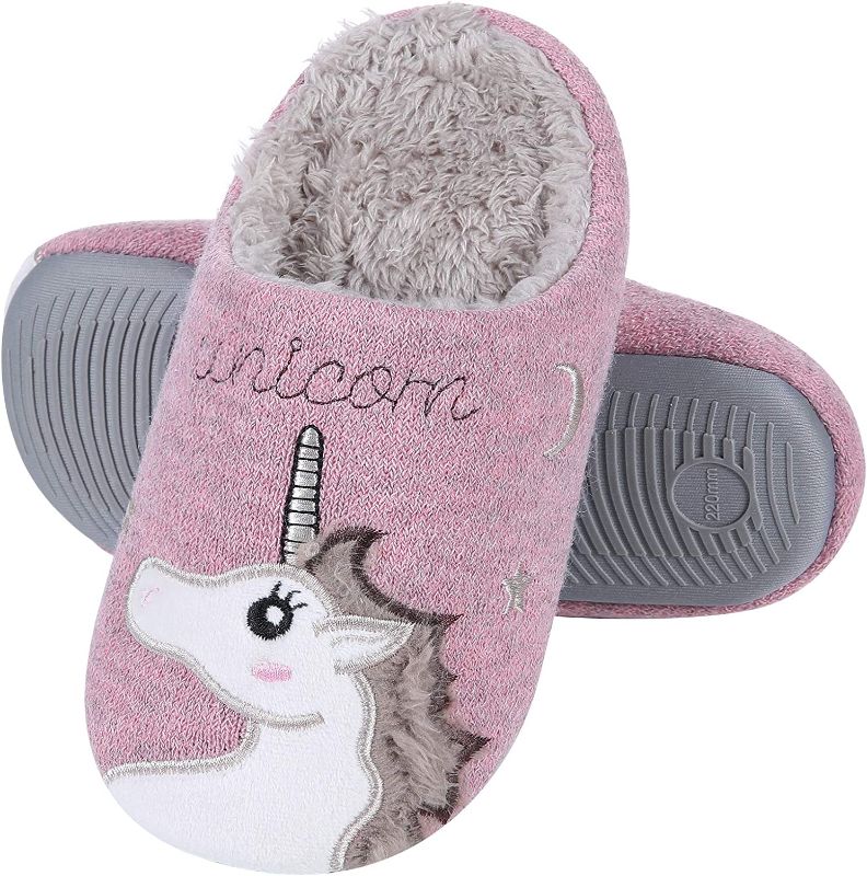 Photo 1 of Beslip Girl's Cute Unicorn House Slippers Memory Foam Indoor Slippers Comfy Fuzzy Knitted Slip On Slippers with Anti-Slip Rubber Sole
size 240mm
