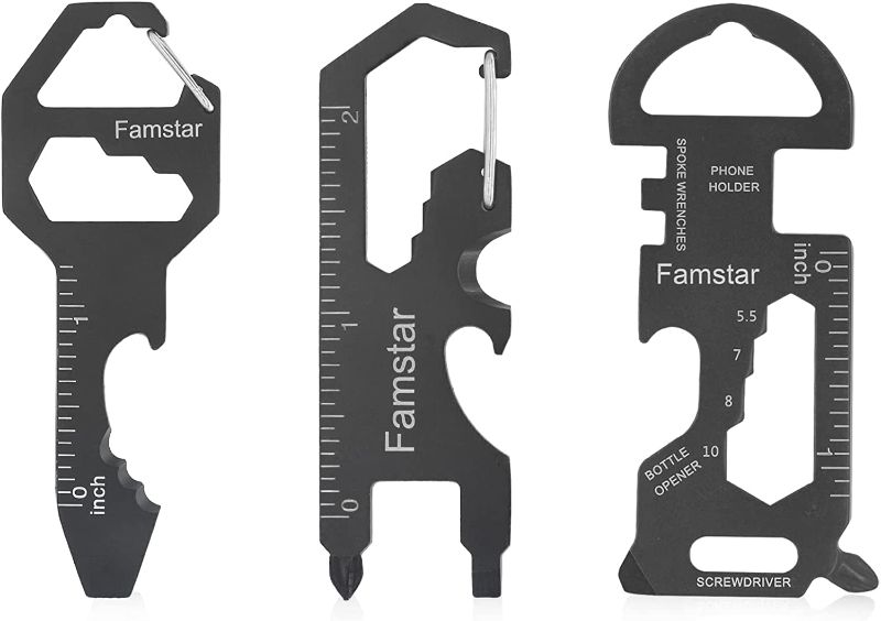 Photo 1 of 2pk - Famstar Keychain Multi-tool 3Pack Metal Pocket Tool for men Portable No rust multi-function tools Wrench for Screw,ruler and bottle opener,19 in 1 Total Routine maintenance.