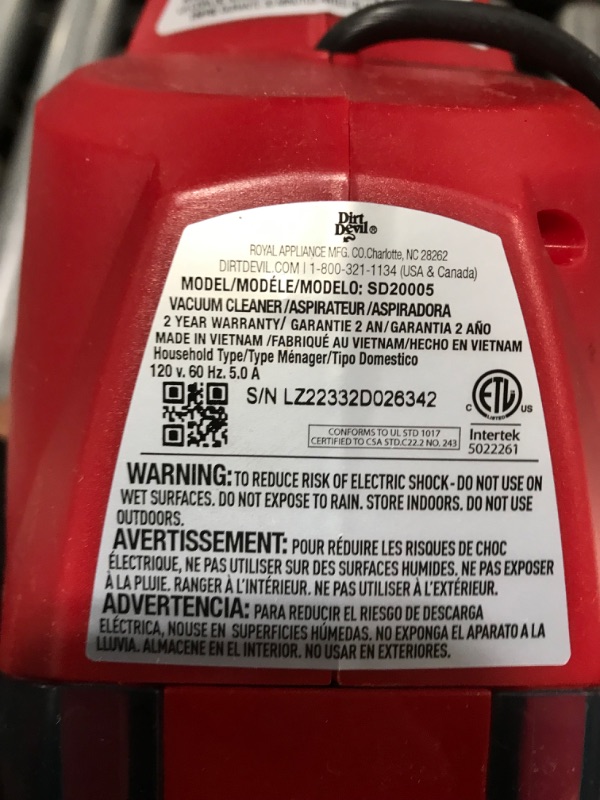 Photo 4 of Dirt Devil Scorpion Handheld Vacuum Cleaner, Corded, Small, Dry Hand Held Vac With Cord, SD20005RED, Red Hand Vacuum