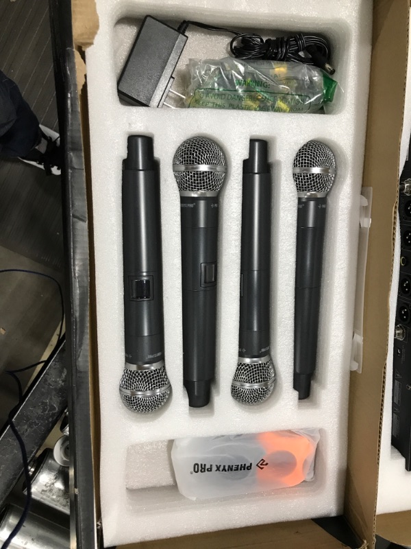 Photo 2 of Phenyx Pro Wireless Microphone System, 4-Channel UHF Wireless Mic, Fixed Frequency Metal Cordless Mic with 4 Handheld Dynamic Microphones, 260ft Range, Microphone for Singing,Church,DJ (PTU-5000A)
