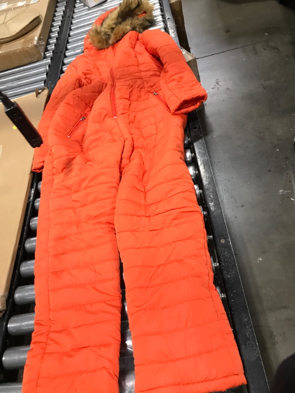 Photo 1 of Cicy Bell Women's Onesies Ski Suits Winter Outdoor Sports Jumpsuit Fur Collar Coat Waterproof Windproof Hooded Snowsuit Orange Large