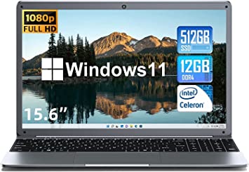 Photo 1 of SGIN Laptop 15.6 Inch 12GB DDR4 512GB SSD, Windows 11 Laptops with Intel Celeron N5095, FHD 1920x1080, Dual Band WiFi, 2xUSB 3.0, Up to 2.9Ghz, Bluetooth 4.2, Supports 512GB TF Card Expansion, Gray
