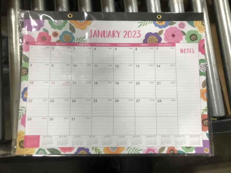 Photo 2 of Large Desk Calendar 2023 - 2023 Desk Calendar, 12 Monthly Large Desk/Wall Calendar 2-in-1, 22" x 17", JAN. 2023 - DEC.2023, Thick Paper with Corner Protectors, Large Ruled Blocks - Colorful Floral